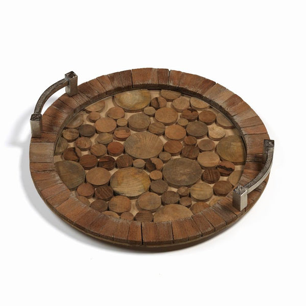 Zodax 20-Inch Diameter Hagron Reclaimed Wood/Metal Tray | Trays | Modishstore-2