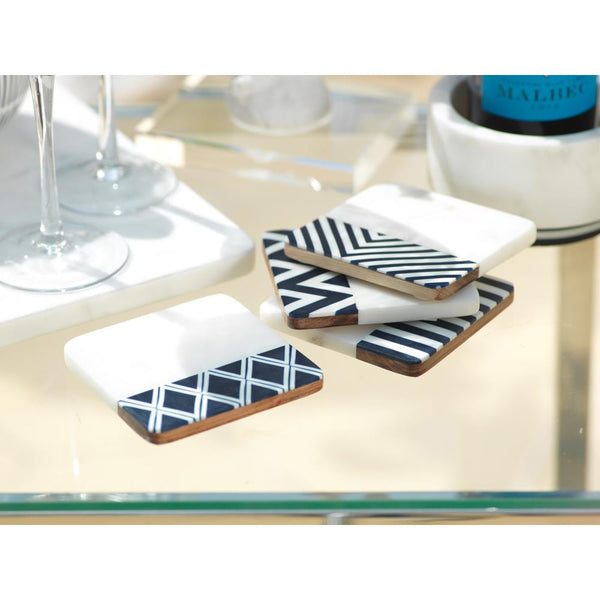 Zodax 4-Inch Square Marine Marble Assorted Coasters - Set of 8 | Wine & Bar Accessories | Modishstore