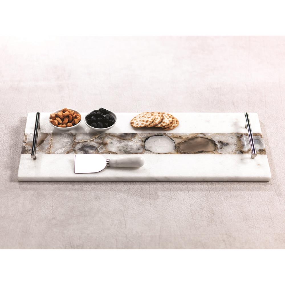 Zodax Tomar Marble and Agate Cheese Tray - 21-Inch Long | Cutting & Serving Boards | Modishstore