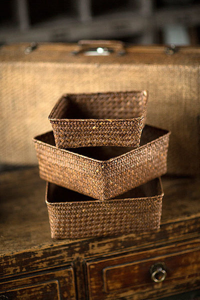 Vagabond Vintage Hand Woven Rattan Trays - Set of 3 | Modishstore | Trays & Pedestals