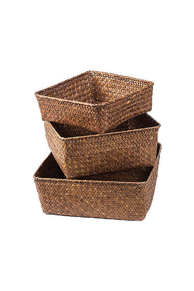 Vagabond Vintage Hand Woven Rattan Trays - Set of 3 | Modishstore | Trays & Pedestals-2