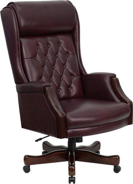 Flash Furniture KC-C696TG-GG High Back Traditional Tufted Burgundy Leather Executive Swivel Office Chair | Office Chairs | Modishstore
