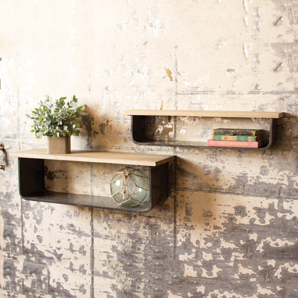 Kalalou Metal And Wood Wall Shelves - Set Of 2 | Modishstore | Wall Shelf