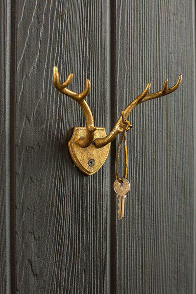 Vagabond Vintage Cast Iron Gold Leaf Antler Hook - Set of 2 | Modishstore | Hooks & Racks