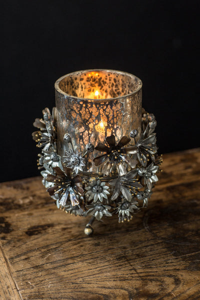 Vagabond Vintage Metal Flower Mercury Hurricane | Modishstore | Candle Holders