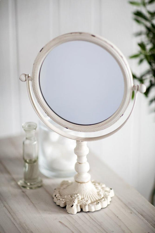 Vagabond Vintage Antique White Pivoting Iron Mirror | Modishstore | Mirrors