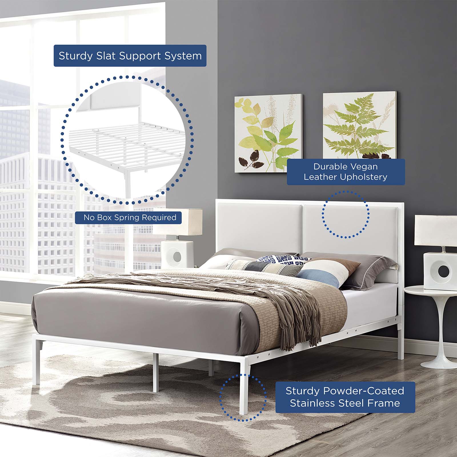 Modway Della King Vinyl Bed - White White | Beds | Modishstore-6