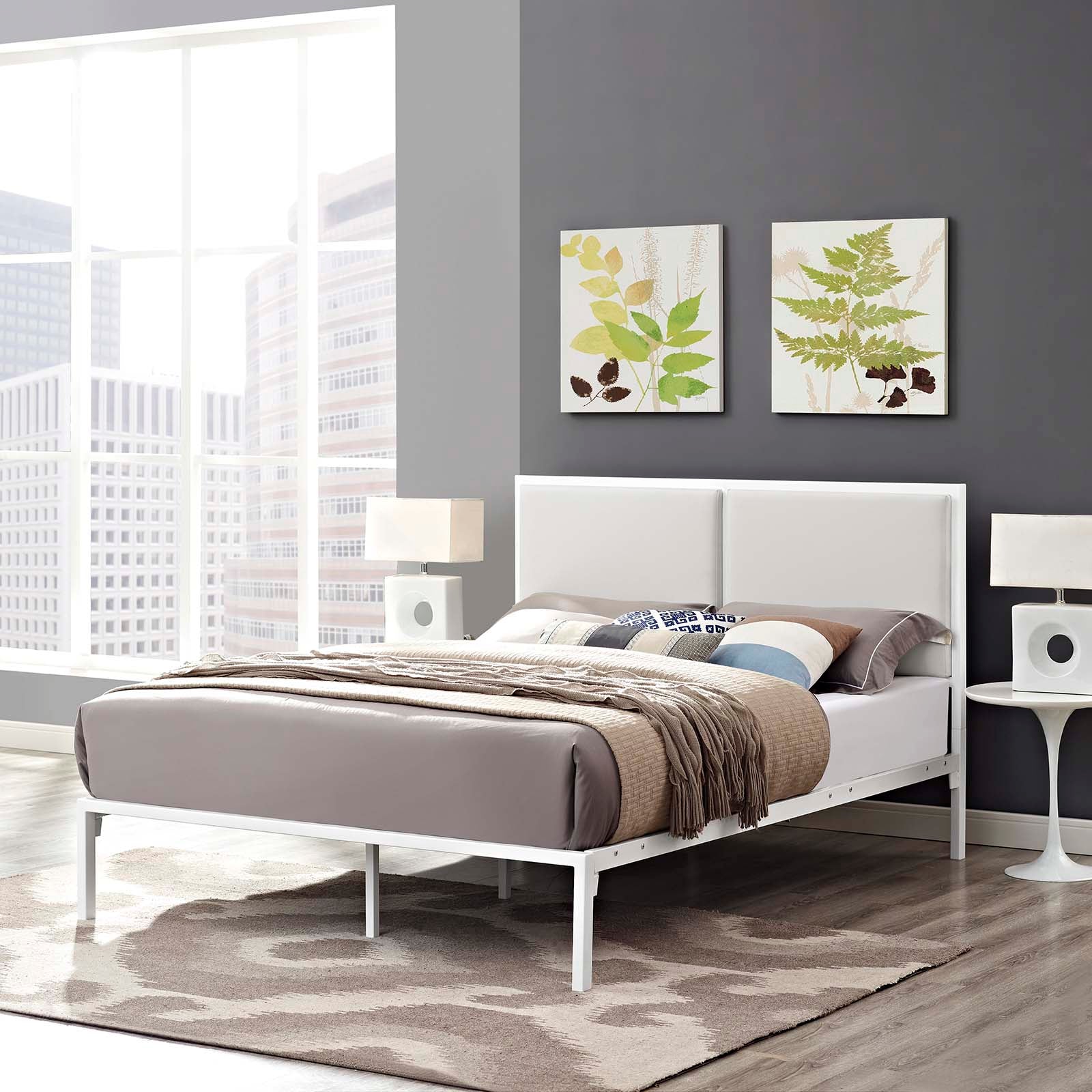 Modway Della King Vinyl Bed - White White | Beds | Modishstore