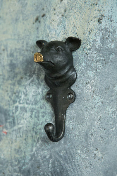 Vagabond Vintage Cast Pewter Pig Hook with Gold Nose - Set of 2 | Modishstore | Hooks & Racks-3