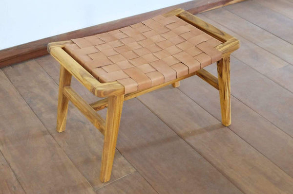 Masaya Wood & Leather Ottoman