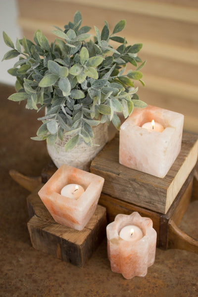 Kalalou Set Of 3 Himalayan Salt Tea Light Holders | Modishstore | Candle Holders