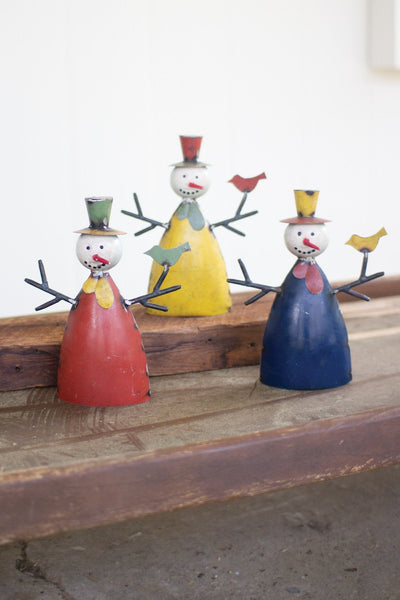 Kalalou Recycled Metal Snowmen - Set Of 3 | Modishstore | Holiday