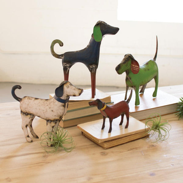 Kalalou Set Of 4 Recycled Painted Iron Dogs | Modishstore | Animals & Pets