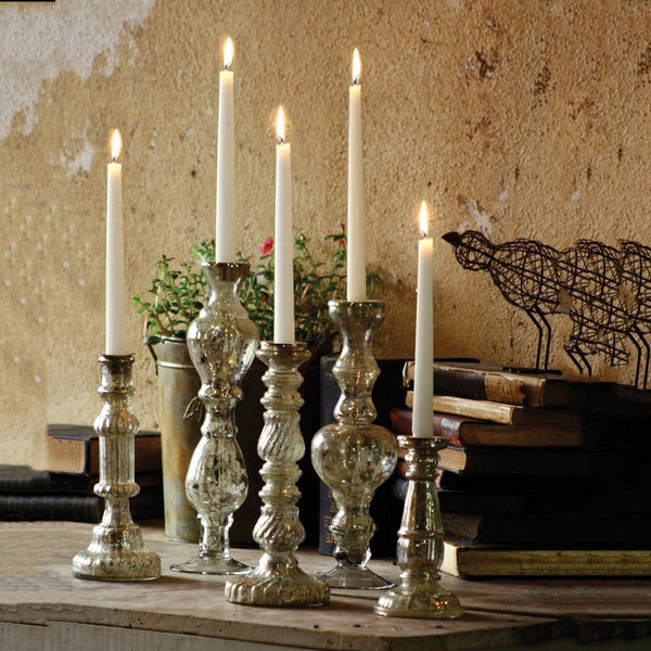 Kalalou Antiqued Silver Glass Taper Candle Holder - 11.5