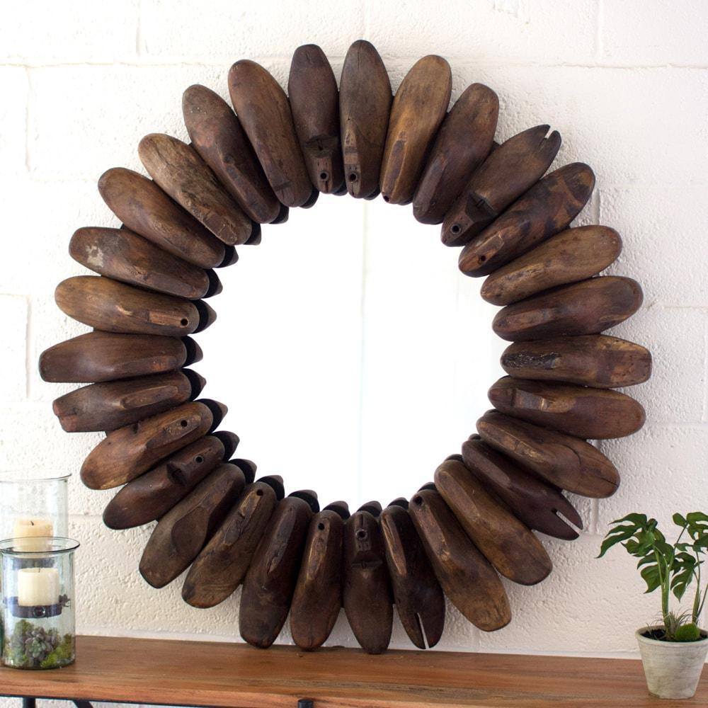 Kalalou Round Wooden Antique Shoe Mold Mirror | Modishstore | Mirrors