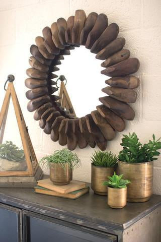Kalalou Round Wooden Antique Shoe Mold Mirror-2