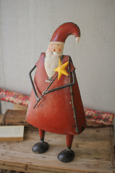 Kalalou Recycled Iron Santa Holding A Star | Modishstore | Holiday