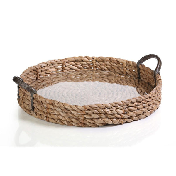 Zodax 20-Inch Diameter Seagrass Rolled Tray with Glass Insert | Decorative Trays & Dishes | Modishstore-2