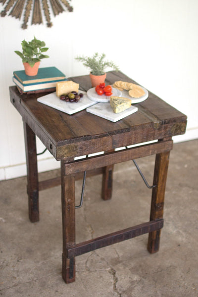 Kalalou Recycled Wooden Side Table With Folding Legs | Modishstore | Side Tables