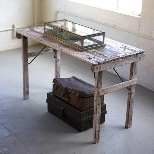 Kalalou Antique White Folding Recycled Wooden Tent Table | Modishstore | Console Tables