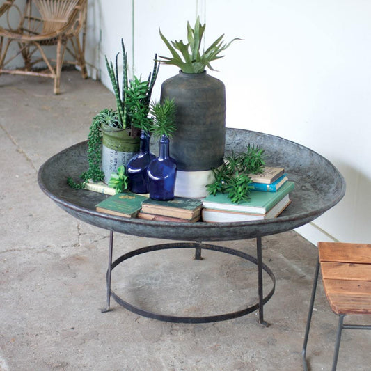 Kalalou Antique Round Bowl With Iron Base | Modishstore | Side Tables