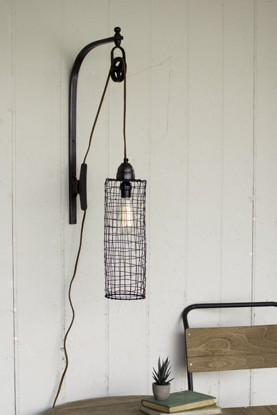 Kalalou Wire Cylinder Wall Lamp With Pulley | Modishstore | Wall Lights