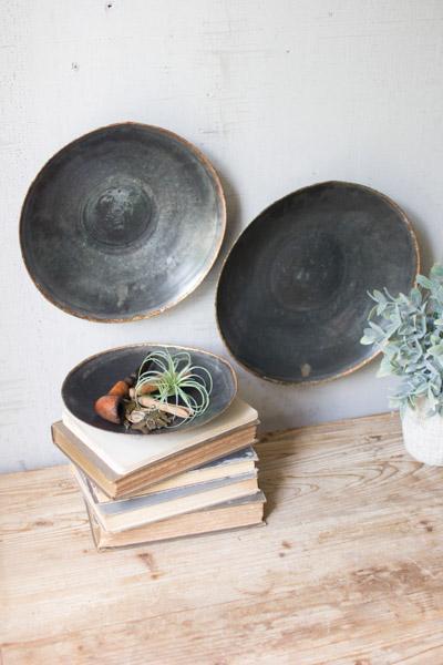 Kalalou Set Of 3 Antique Black Copper Platters | Modishstore | Trays
