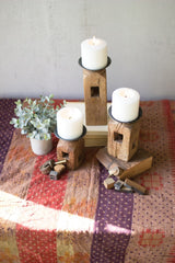 Kalalou Set Of 3 Square Wooden Furniture Leg Candle Holders - Set Of 2