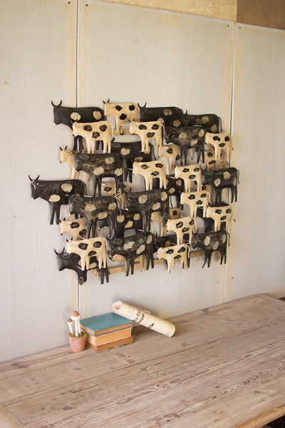 Kalalou Painted Black & White Cows Recycled Metal Wall Hanging | Modishstore | Home Accents