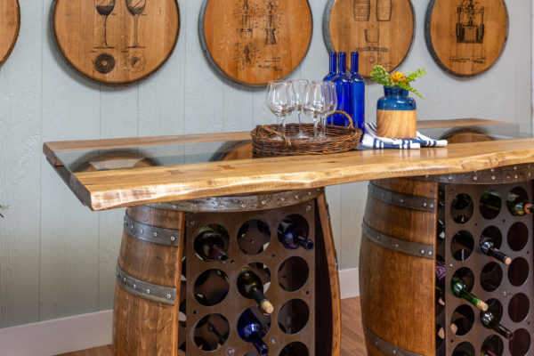 Napa East Live Edge Barrel Bar Set with Six Stools | Bar Table | NE1202 Set | Modishstore - 2