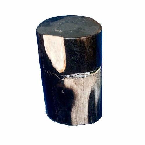 Petrified Wood Accent Stool-Ebony Black/Cream Side Table  by Aire Furniture
