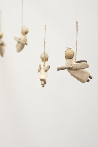 Recycled Wood Christmas Ornament- Angels Hanging Mobile by Kalalou-2