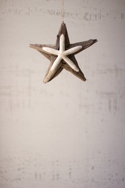 Reclaimed Driftwood Hanging Star Ornament by Kalalou | Modishstore | Holiday