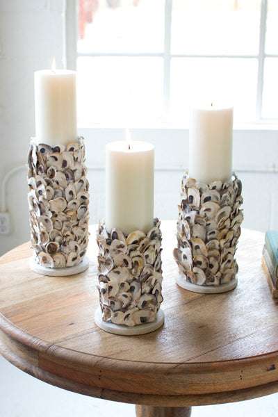 Kalalou Oyster Shell Pillar Candle Holders - Set Of 3 | Modishstore | Candle Holders