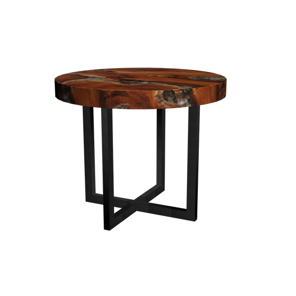 Round Teak & Resin Infused Accent Side Table Brown/Ochre/White  by Aire Furniture