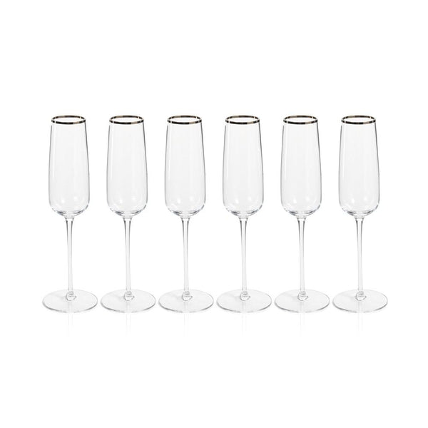 Zodax London Champagne Flutes with Platinum Rim - Set of 6 | Drinkware | Modishstore