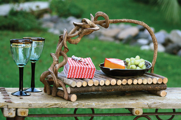 Reclaimed Driftwood Twig Serving Tray With Crazy Vine Handle by Kalalou | Modishstore | Cutting & Serving Boards
