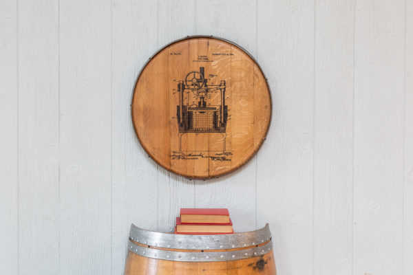 Napa East Patent Art Barrel Head: Wine Press
