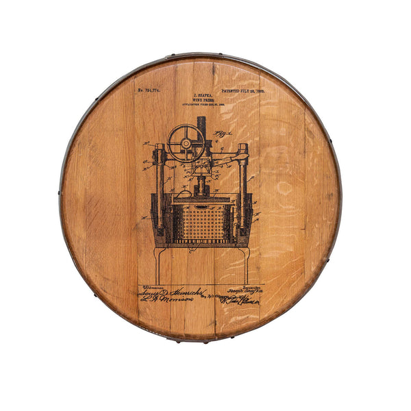 Napa East Patent Art Barrel Head: Wine Press