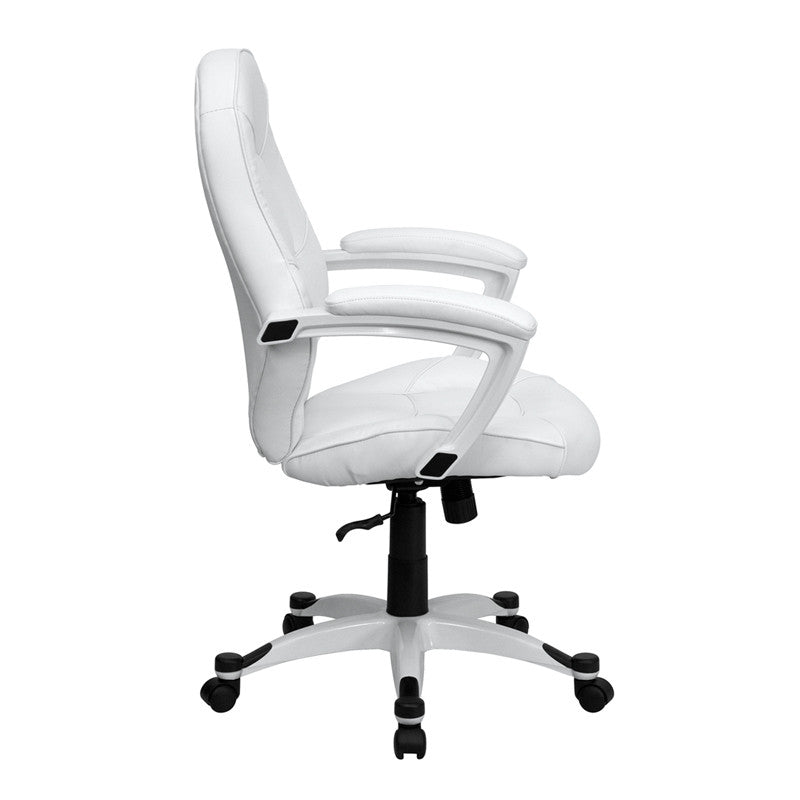 Flash Furniture QD-5058M-WHITE-GG Mid-Back White Leather Executive Swivel Office Chair With Synchro-Tilt Mechanism | Office Chairs | Modishstore-3