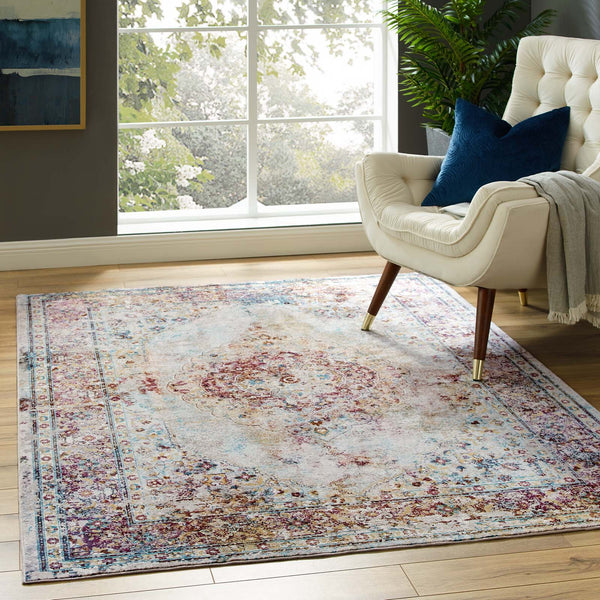 Modway Success Merritt Transitional Distressed Vintage Floral Persian Medallion 8x10 Area Rug Multicolored | Rugs | Modishstore