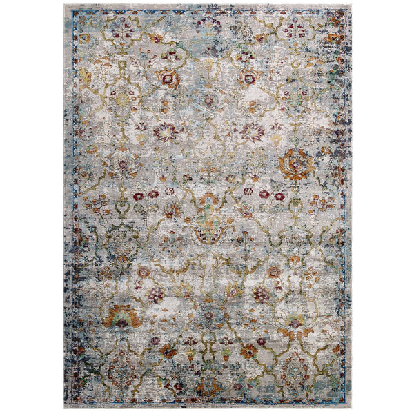 Modway Success Manuka Distressed Vintage Floral Lattice 8x10 Area Rug Multicolored | Rugs | Modishstore-2