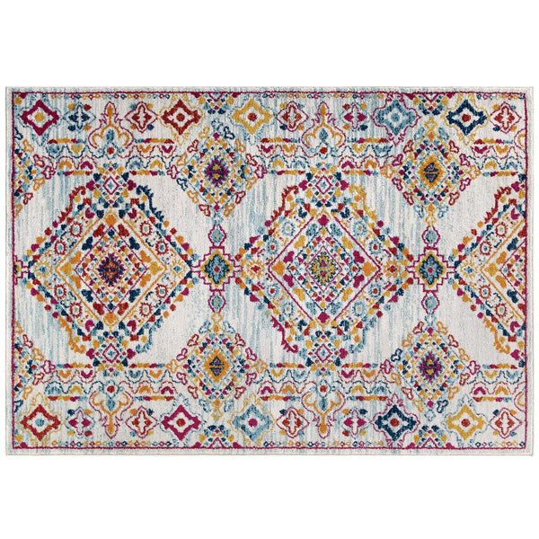 Modway Entourage Khalida Distressed Vintage Floral Lattice 8x10 Area Rug Ivory, Blue, Orange, Yellow, Red | Rugs | Modishstore-2