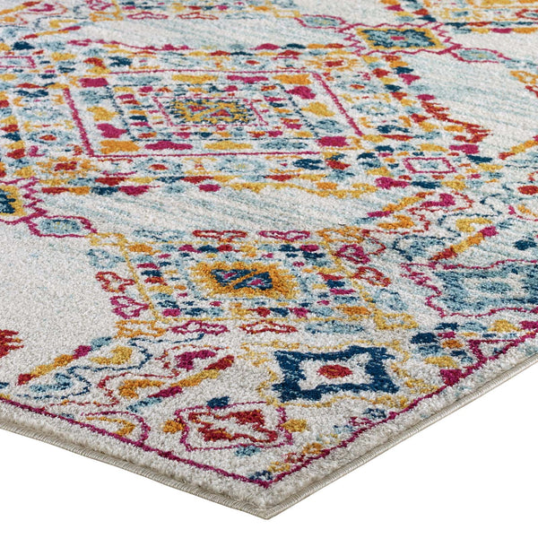 Modway Entourage Khalida Distressed Vintage Floral Lattice 8x10 Area Rug Ivory, Blue, Orange, Yellow, Red | Rugs | Modishstore-4