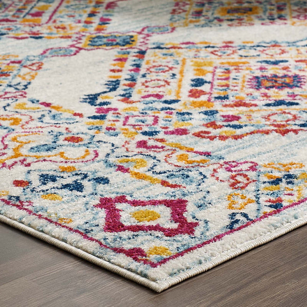 Modway Entourage Khalida Distressed Vintage Floral Lattice 8x10 Area Rug Ivory, Blue, Orange, Yellow, Red | Rugs | Modishstore-6