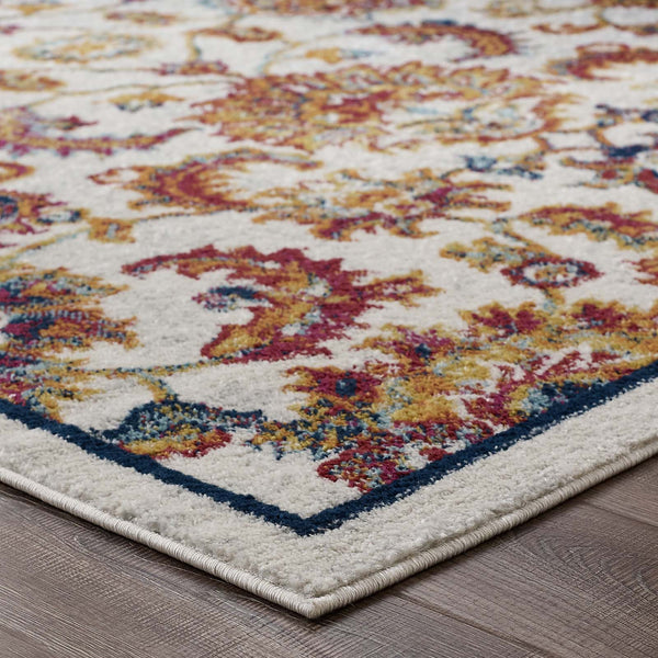 Modway Entourage Azami Distressed Vintage Floral Lattice 8x10 Area Rug Ivory, Blue, Orange, Yellow, Red | Rugs | Modishstore-6