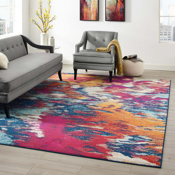 Modway Entourage Foliage Contemporary Modern Abstract 8x10 Area Rug Blue, Orange, Yellow, Red | Rugs | Modishstore