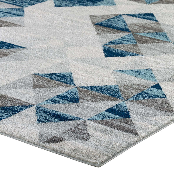 Modway Entourage Elettra Distressed Geometric Triangle Mosaic 8x10 Area Rug Gray and Blue | Rugs | Modishstore-4