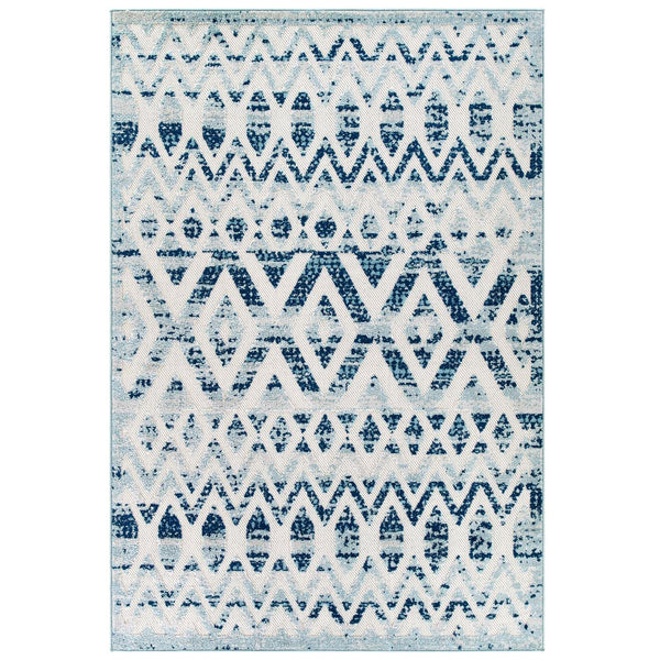 Modway Reflect Tamako Distressed Vintage Diamond and Chevron Moroccan Trellis 8x10 Indoor and Outdoor Area Rug Ivory and Blue | Rugs | Modishstore-2