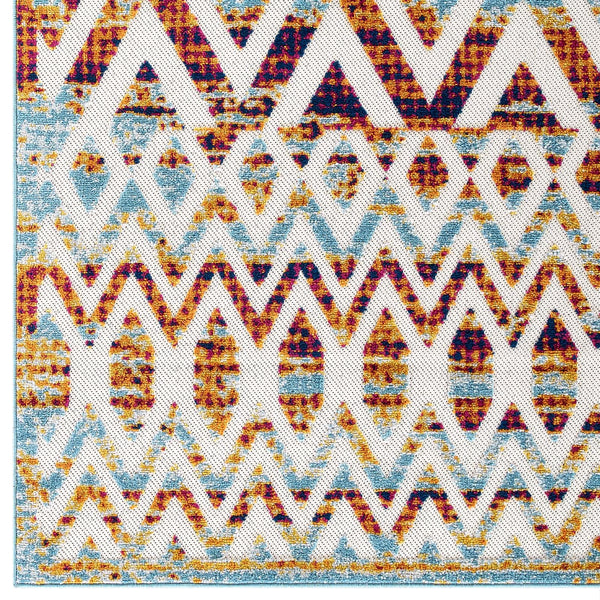 Modway Reflect Tamako Distressed Vintage Diamond and Chevron Moroccan Trellis 8x10 Indoor and Outdoor Area Rug Multicolored | Rugs | Modishstore-3